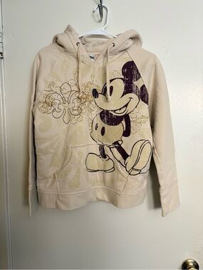 Beige Mickey Mouse Graphic Hoodie Sweatshirt, Vintage, Y2K